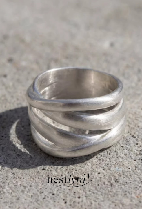 Matte Wave Sculptural Wide Band Ring