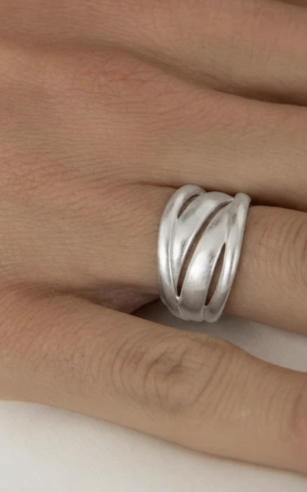 Matte Wave Sculptural Wide Band Ring