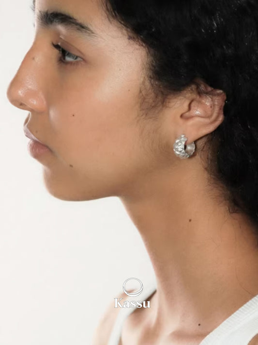 Retro Grid Texture Silver Earrings