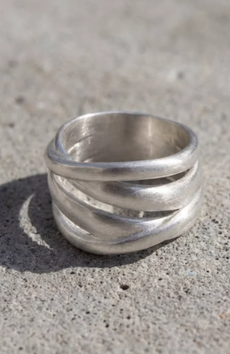 Matte Wave Sculptural Wide Band Ring