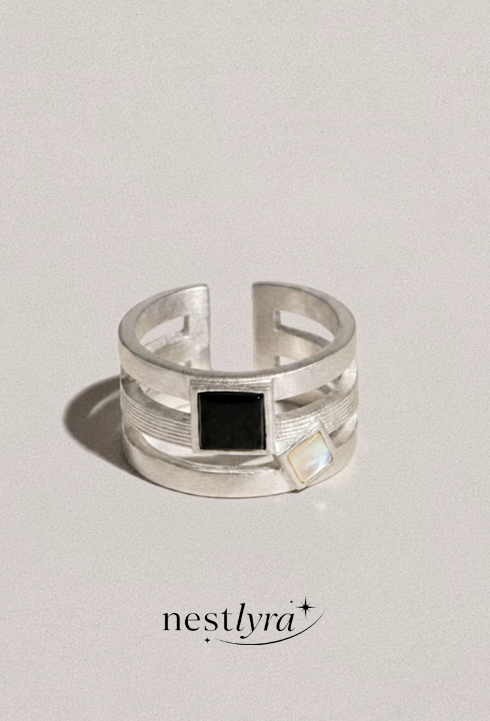 Ivory Shell & Onyx Open Band Ring