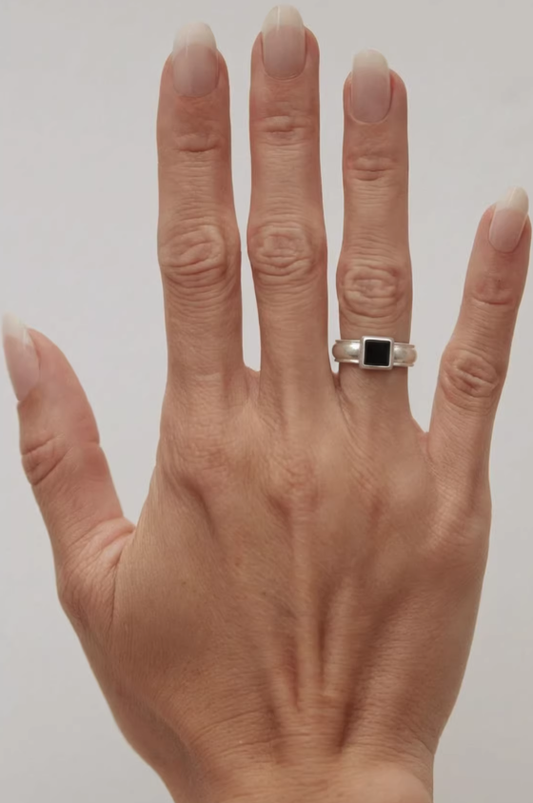 Ivory Shell & Onyx Classic Silver Ring