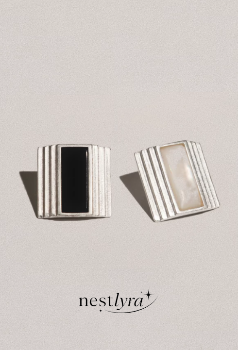 Ivory Shell & Black Onyx Statement Studs