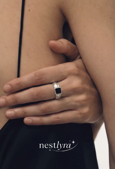 Ivory Shell & Onyx Classic Silver Ring