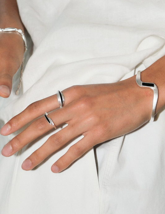Slim Noir Diamond Cut Onyx Ring