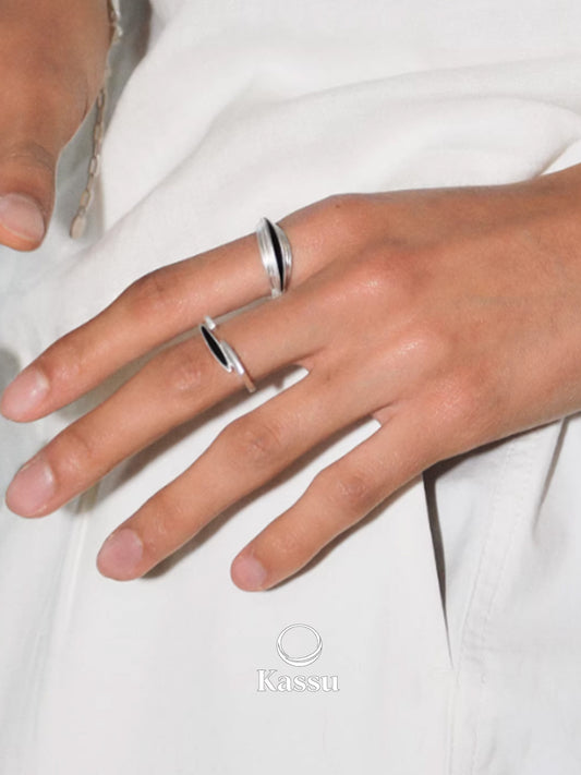 Slim Noir Diamond Cut Onyx Ring